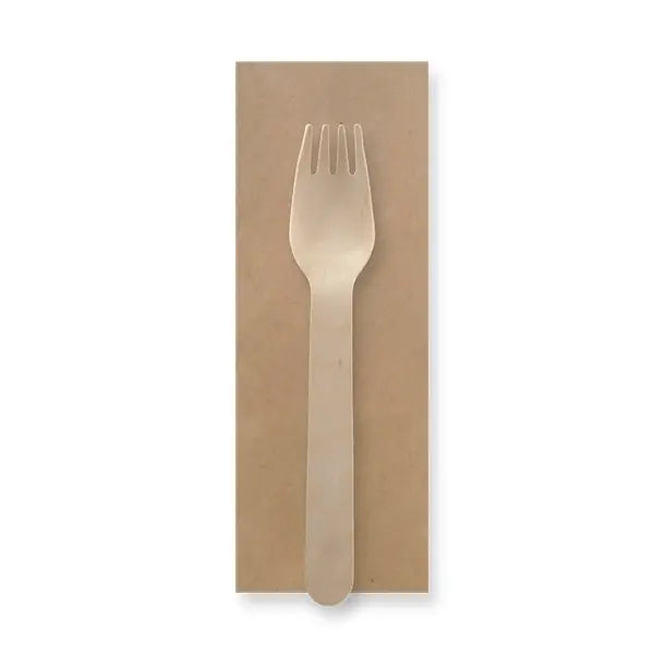 disposable wooden fork and napkin set