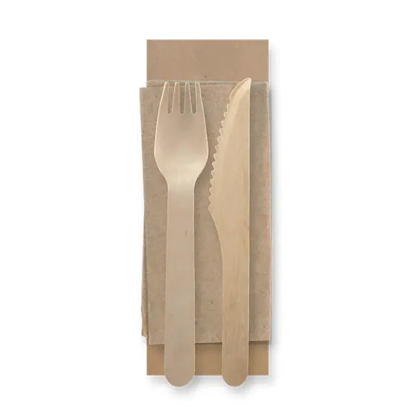 disposable wooden knife and fork napkin pack