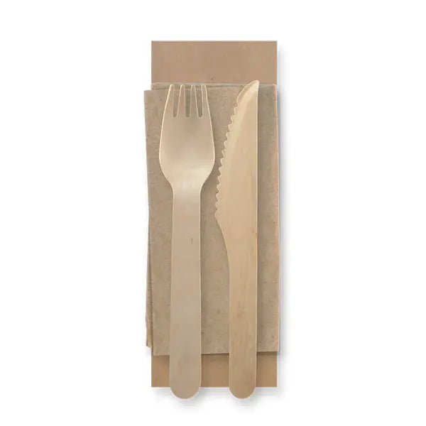 disposable wooden knife and fork napkin pack
