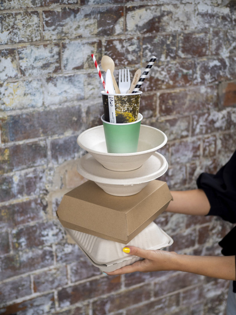 full range of takeaway packaging stacked on top of each other