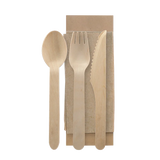 disposable wooden knife, spoon and fork napkin pack