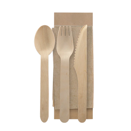 disposable wooden knife, spoon and fork napkin pack